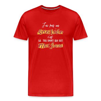 J'ai pas un gros bide le t-shirt est mal foutu - T-shirt bio Premium Homme - rouge - Devant - Damien (186cm)