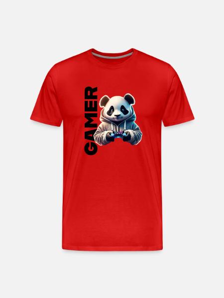 Gamer lettering with cool panda - Men's Premium Organic T-Shirt - red