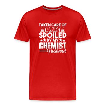 Chemist Spoiled By My Chemist Husband - Men's Premium Organic T-Shirt - red - Front - Damien (186cm)