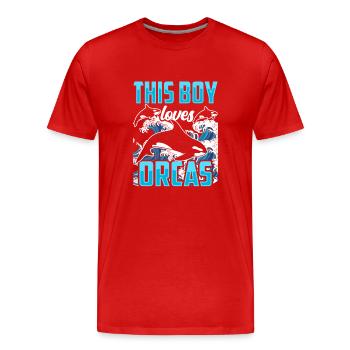 Ce garçon aime les orques Orque baleine protégeant la mer - T-shirt bio Premium Homme - rouge - Devant - Damien (186cm)