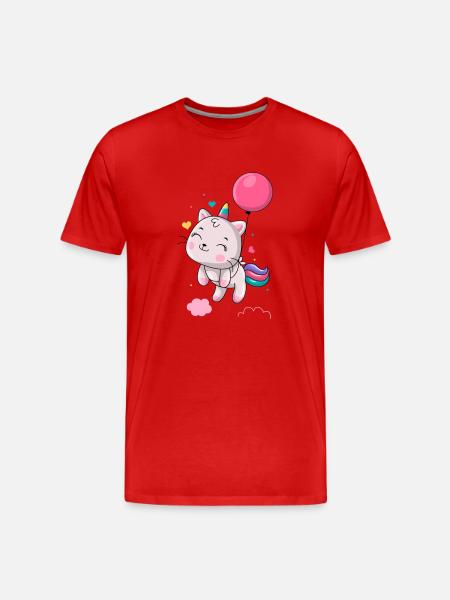 Einhorn schwebt mit Ballon - Männer Premium Bio T-Shirt - Rot