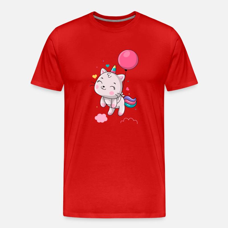 Einhorn schwebt mit Ballon - Männer Premium Bio T-Shirt - Rot