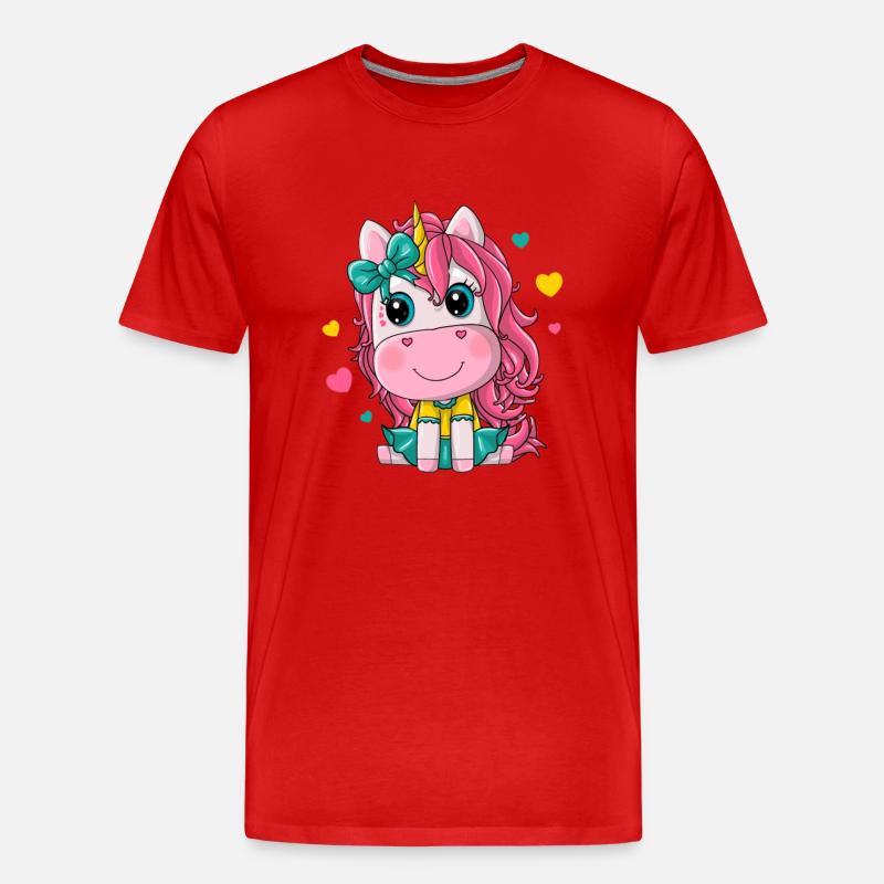 Einhorn-Mädchen - Männer Premium Bio T-Shirt - Rot