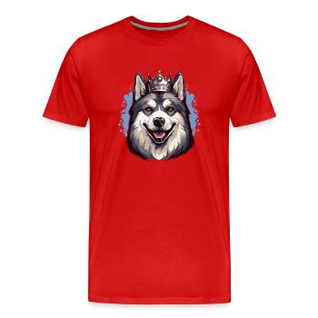 Cooler Hund Alaskan Malamute trägt Königskrone - Männer Premium Bio T-Shirt - Rot - Vorne - Damien (186cm)