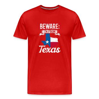 Attention: I'm from Texas Texan Texans - Men's Premium Organic T-Shirt - red - Front - Damien (186cm)