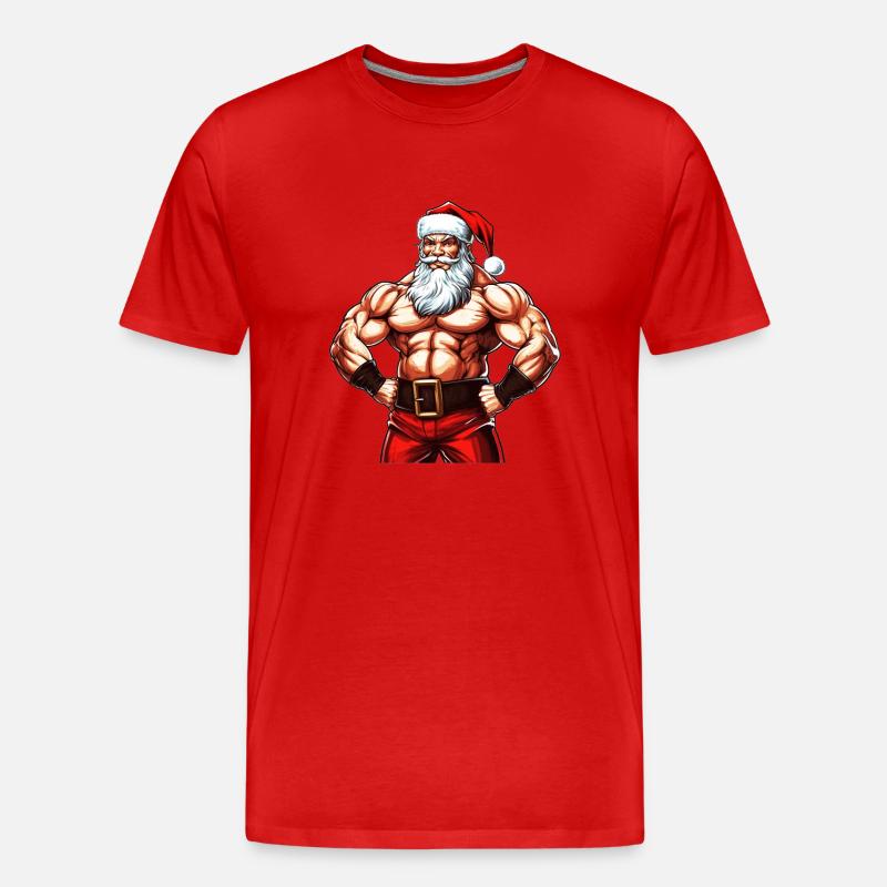 Santasaurus Flex: Weihnachts-Bodybuilder mit Weihnachtsmann - Männer Premium Bio T-Shirt - Rot