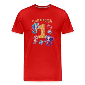 Mermaid Birthday 1 year - Men's Premium Organic T-Shirt - red - Front - Damien (186cm)