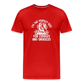 Ich habe die perfekte Größe zum Kuscheln und Kuscheln - Männer Premium Bio T-Shirt - Rot - Vorne - Damien (186cm)