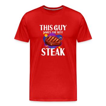 Steak - Männer Premium Bio T-Shirt - Rot - Vorne - Damien (186cm)