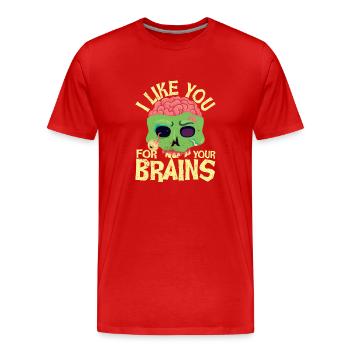 Ich mag dich für deine Gehirne lustig Halloween - Männer Premium Bio T-Shirt - Rot - Vorne - Damien (186cm)