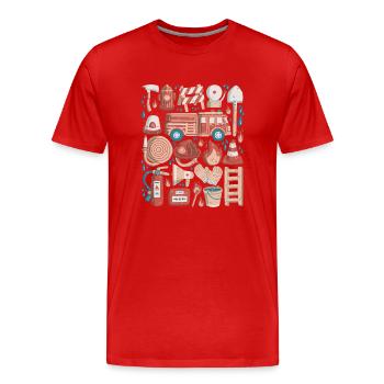 Feuerwehr Doodles Feuerwehrauto Feuerwehrmann - Männer Premium Bio T-Shirt - Rot - Vorne - Damien (186cm)