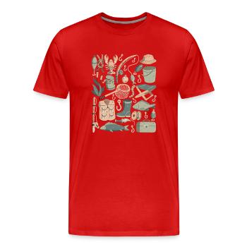 Angeln Doodles Fische Angler Köder Angel Haken - Männer Premium Bio T-Shirt - Rot - Vorne - Damien (186cm)