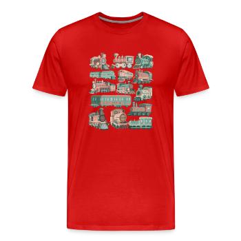 Train Doodles Locomotive Railway Locomotive Tracks Railway - Men's Premium Organic T-Shirt - red - Front - Damien (186cm)