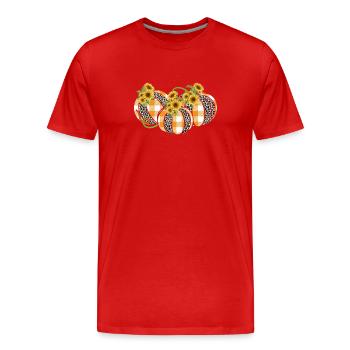 Leopard Plaid Pumpkin Thanksgiving Halloween Autumn - Men's Premium Organic T-Shirt - red - Front - Damien (186cm)