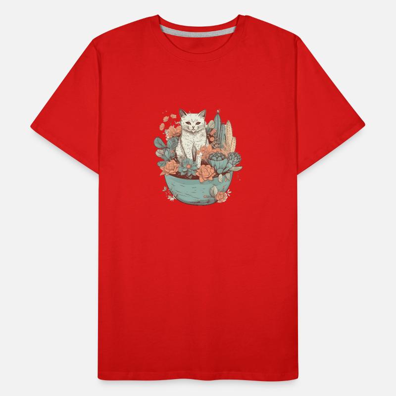 Chat dessiné dans un pot de fleurs T-shirt bio Premium Homme