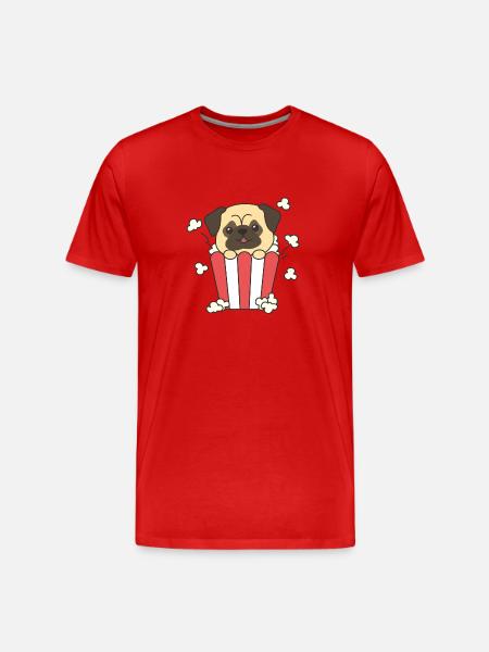 Mops Popcorn Time sjove dyr i fastfood - Herre Premium T-shirt økologisk - rød