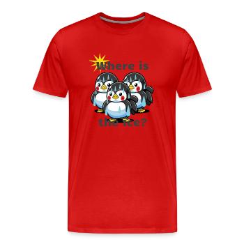 Pingouins en sueur. Le climat est chaud. - T-shirt bio Premium Homme - rouge - Devant - Damien (186cm)