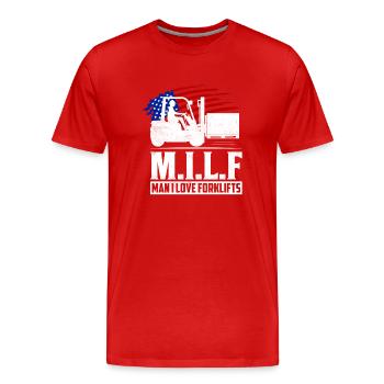 M.I.L.F Man I Love Forklifts Forklift Forklifter O - Men's Premium Organic T-Shirt - red - Front - Damien (186cm)