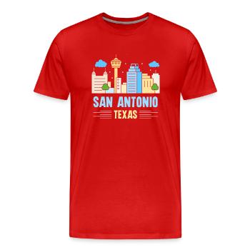 San Antonio buntes Skyline Design für stolze San - Männer Premium Bio T-Shirt - Rot - Vorne - Damien (186cm)