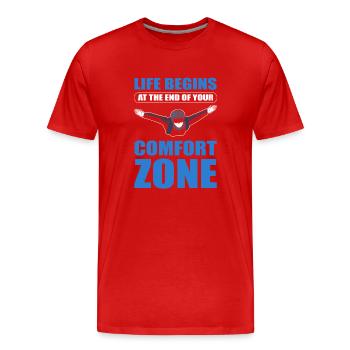 Life Begins At The End Of Your Comfort Zone - Männer Premium Bio T-Shirt - Rot - Vorne - Damien (186cm)