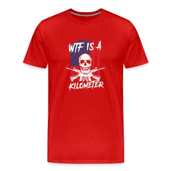 WTF Is A Kilometer Internet Meme Skeleton USA - Männer Premium Bio T-Shirt - Rot - Vorne - Damien (186cm)