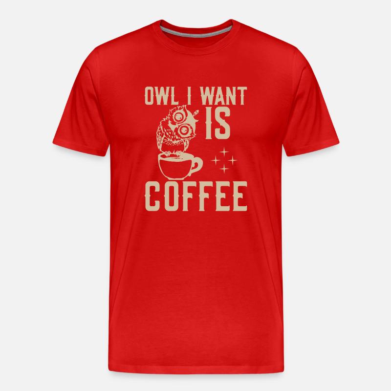Eule Ich Will Kaffee - Männer Premium Bio T-Shirt - Rot