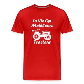 La vie est meilleure avec un tracteur - T-shirt bio Premium Homme - rouge - Devant - Damien (186cm)