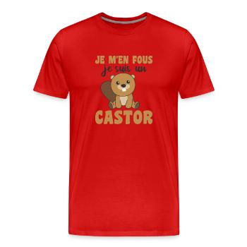Je m'en fous je suis un castor - süßer Biber - Männer Premium Bio T-Shirt - Rot - Vorne - Damien (186cm)
