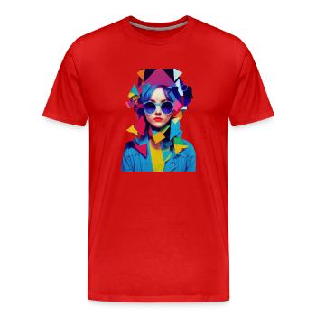 Abstract woman wearing sunglasses, colorful design - Men's Premium Organic T-Shirt - red - Front - Damien (186cm)