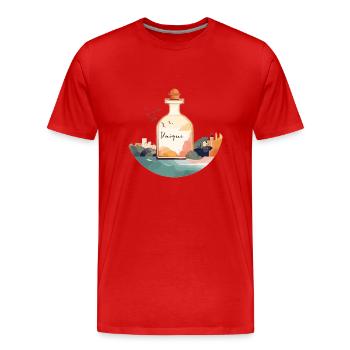 Flacon de parfum « Unique » dans un paysage magnifique - T-shirt bio Premium Homme - rouge - Devant - Damien (186cm)