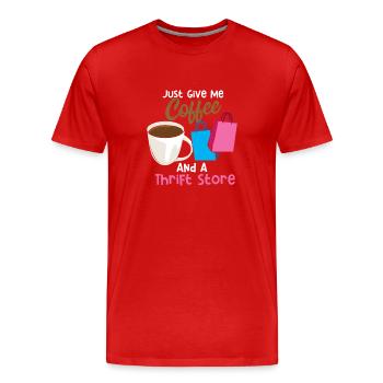 Kaffee und ein Secondhandladen - Männer Premium Bio T-Shirt - Rot - Vorne - Damien (186cm)