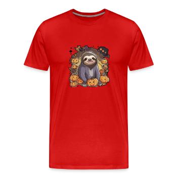 Paresseux Halloween Paresseux Paresseux Citrouille paresseuse - T-shirt bio Premium Homme - rouge - Devant - Damien (186cm)