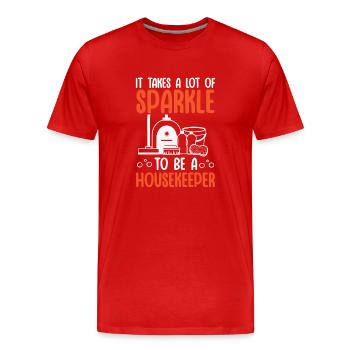 Aide domestique, femme de ménage, femme de ménage - T-shirt bio Premium Homme - rouge - Devant - Damien (186cm)