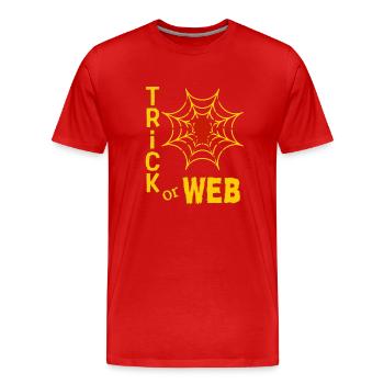 "Trick or Web", chasse au bonbons pour Halloween - T-shirt bio Premium Homme - rouge - Devant - Damien (186cm)