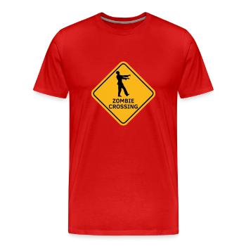 "Zombies Crossing", australisches Zombie-Panel - Männer Premium Bio T-Shirt - Rot - Vorne - Damien (186cm)