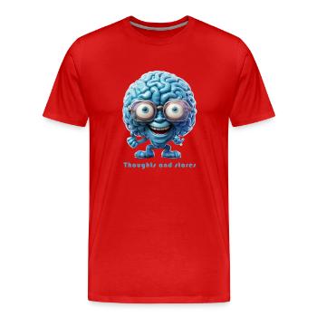 Thoughts and stares, blue brain with glasses - Men's Premium Organic T-Shirt - red - Front - Damien (186cm)