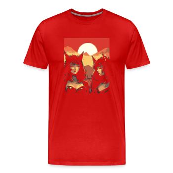 Japan, Red Sun, Cats, Ears, Girls - Men's Premium Organic T-Shirt - red - Front - Damien (186cm)
