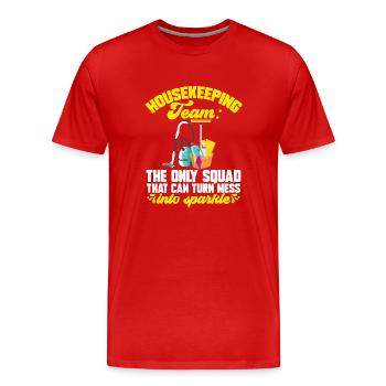 Service de ménage Femme de ménage Femme de ménage - T-shirt bio Premium Homme - rouge - Devant - Damien (186cm)