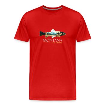 Fly Fishing in Montana: Overview of Retro - Men's Premium Organic T-Shirt - red - Front - Damien (186cm)
