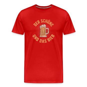 Der Schöne und das Bier - Männer Premium Bio T-Shirt - Rot - Vorne - Damien (186cm)
