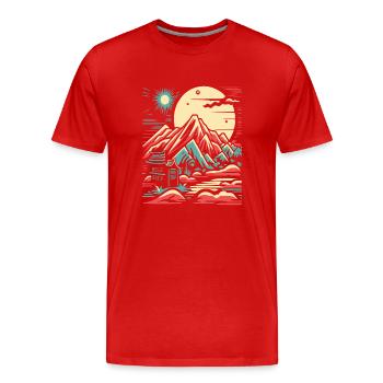 Paysages de montagne et temples japonais - T-shirt bio Premium Homme - rouge - Devant - Damien (186cm)