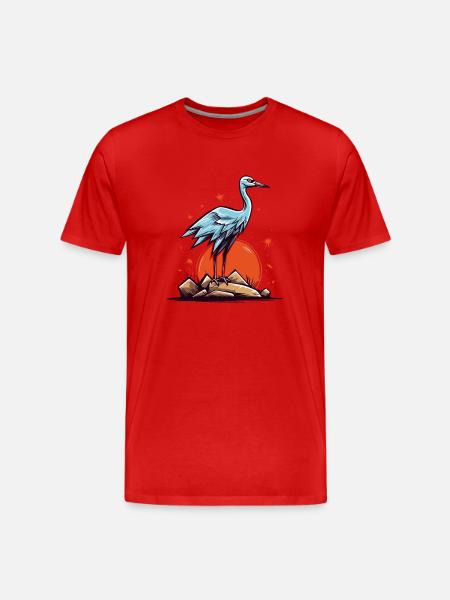 Graureiher oder Storch Vogel und eine rote Sonne - Männer Premium Bio T-Shirt - Rot