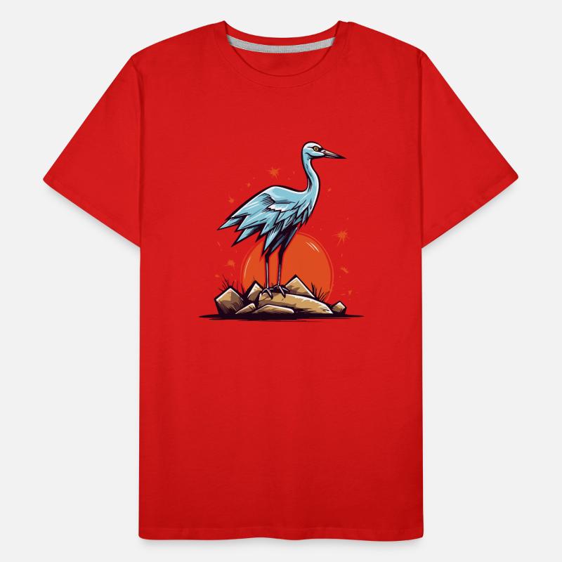 Graureiher oder Storch Vogel und eine rote Sonne Männer Premium Bio T-Shirt