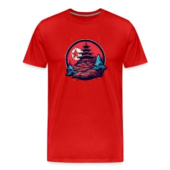 Des étoiles, des montagnes et un temple japonais - T-shirt bio Premium Homme - rouge - Devant - Damien (186cm)