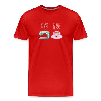 Machine à coudre Café Drôle Coudre Coudure Coulière - T-shirt bio Premium Homme - rouge - Devant - Damien (186cm)