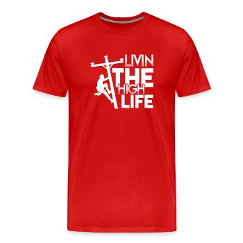 Lineman Lineman Livin The High Life - Men's Premium Organic T-Shirt - red - Front - Damien (186cm)