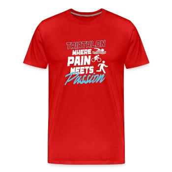 Triathlon Swim Bike Run Triathlete Sport Gift - Men's Premium Organic T-Shirt - red - Front - Damien (186cm)