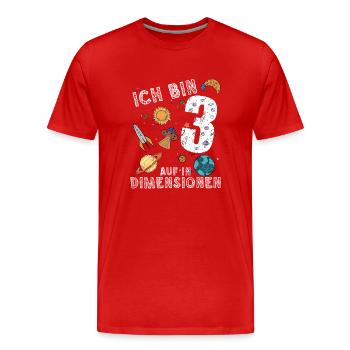 Ich bin 3 Auf in neue Dimensionen 3. Geburtstag - Männer Premium Bio T-Shirt - Rot - Vorne - Damien (186cm)