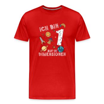 Ich bin 1 Auf in neue Dimensionen 1. Geburtstag - Männer Premium Bio T-Shirt - Rot - Vorne - Damien (186cm)