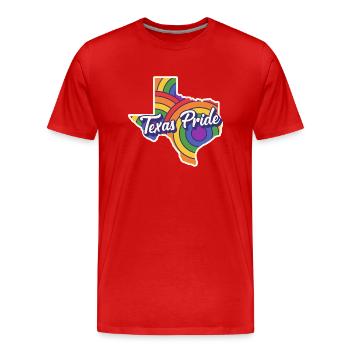 Carte arc-en-ciel Texas Design pour les Texans LGBT + - T-shirt bio Premium Homme - rouge - Devant - Damien (186cm)